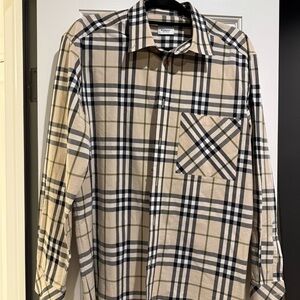 Burberry Tan and Black Plaid Men's Shirt